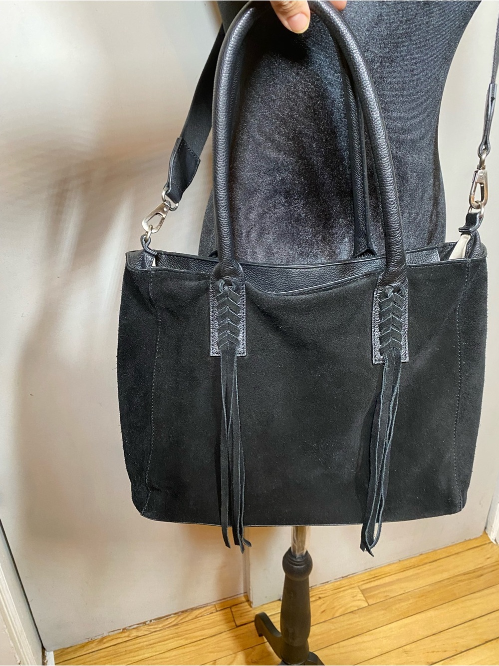 SORIAL Black Suede Shoulder Bag with Braided Tassels - Women - Picture 2 of 7